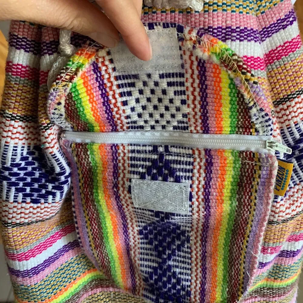 Pastel, Neon, and White Woven Baja Boho Backpack